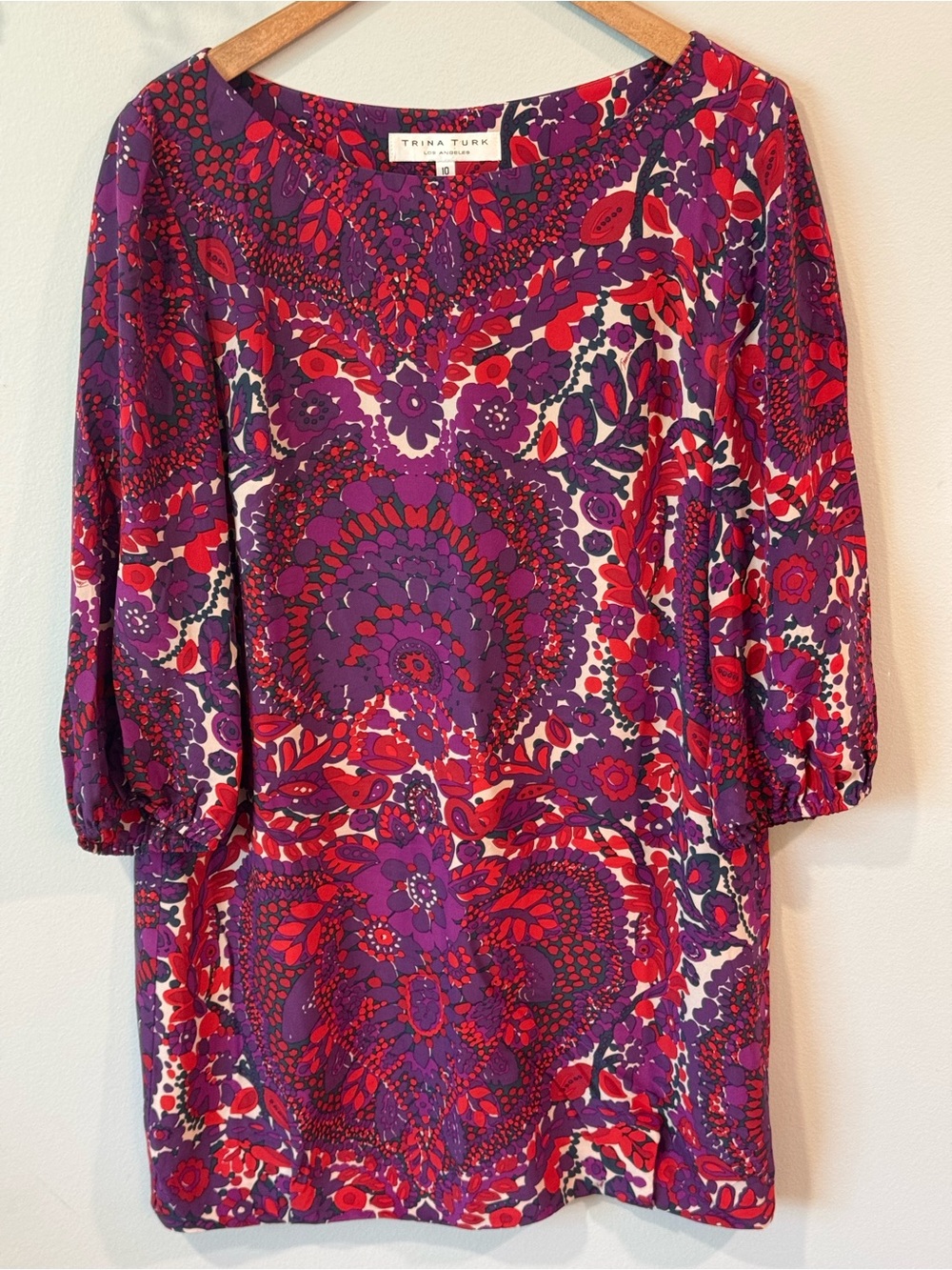 Trina Turk Silk Purple and Red Floral Midi Dress Sz 10